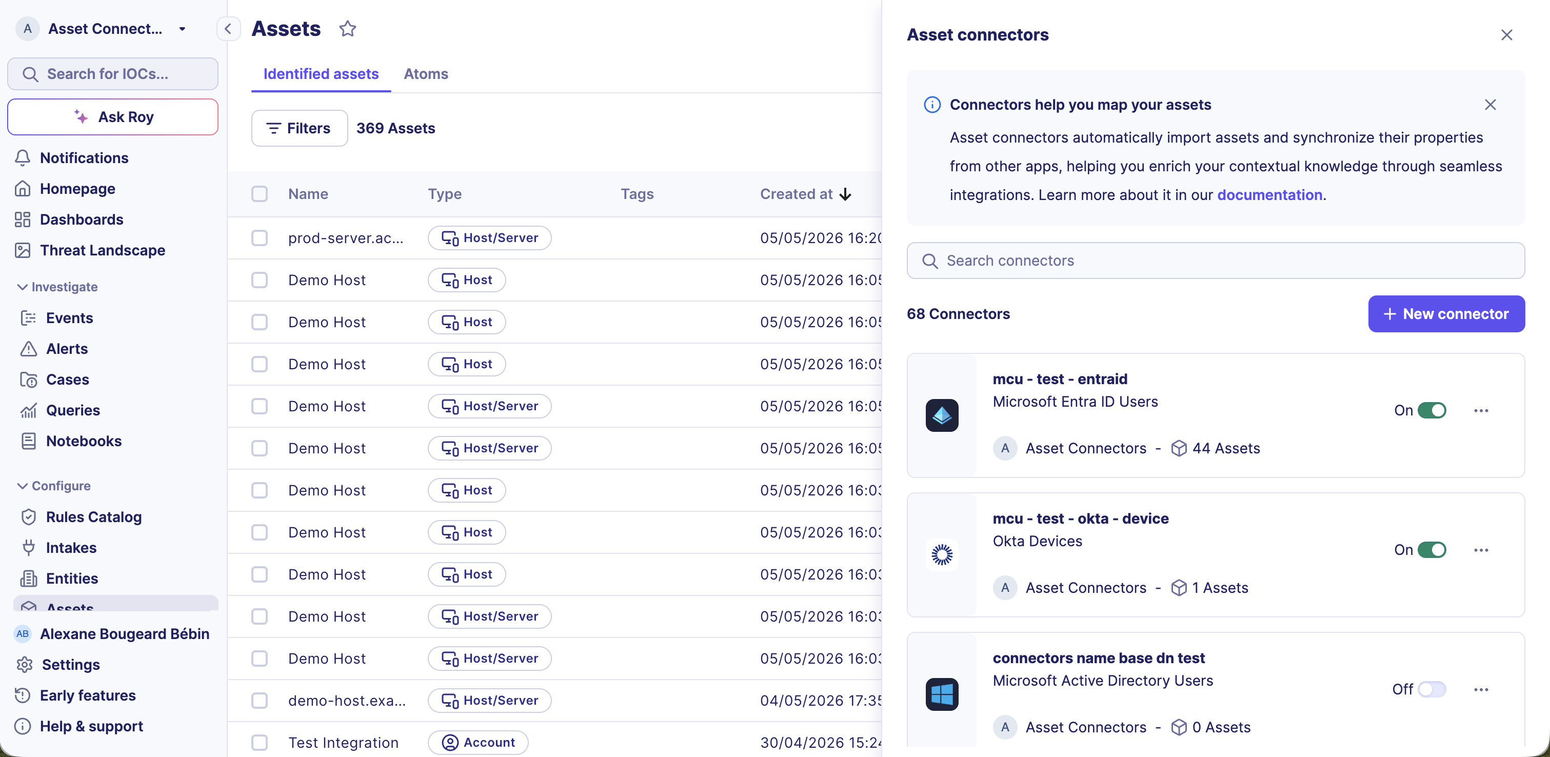 Asset connectors panel