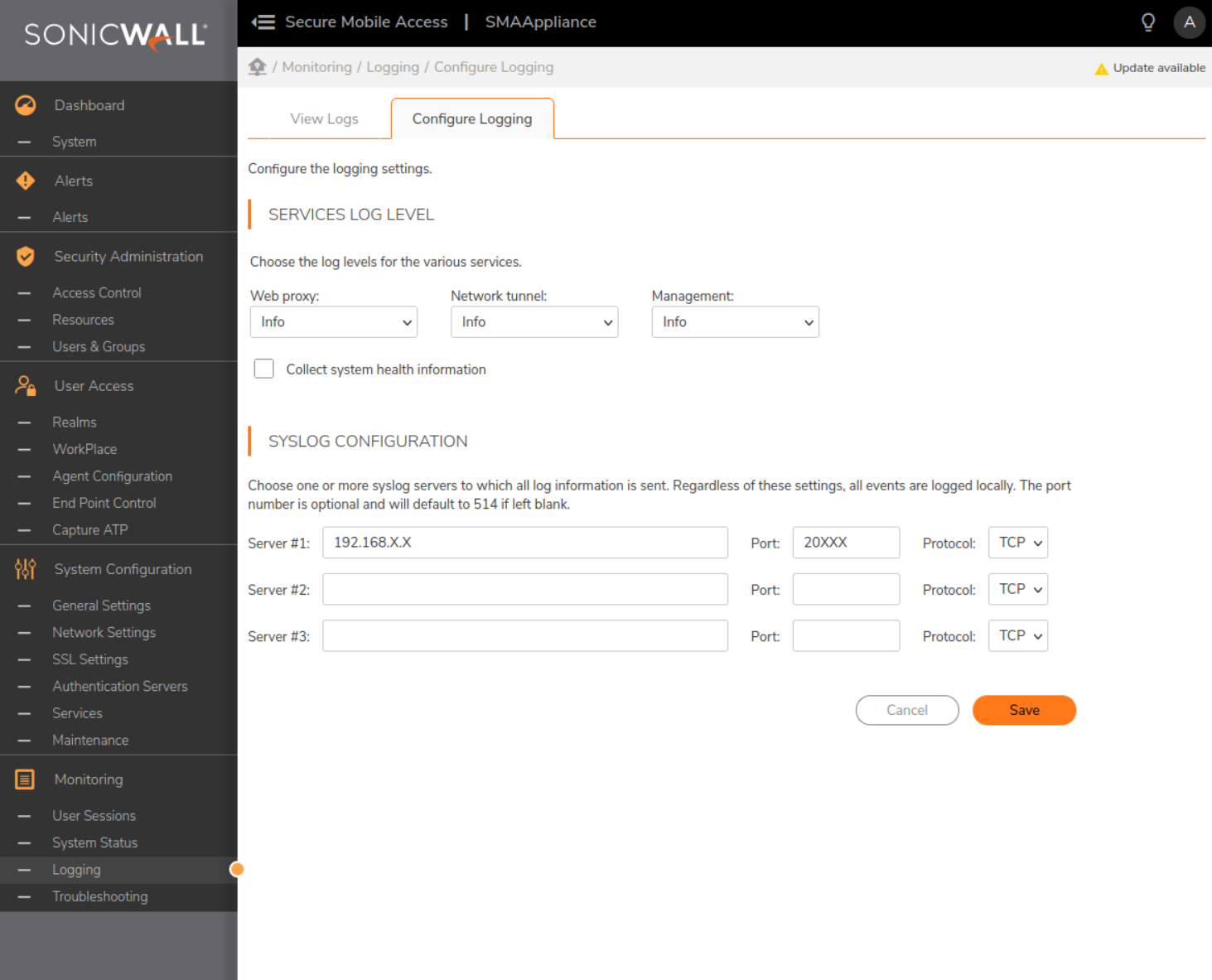 SonicWall SMA 1000 Series settings