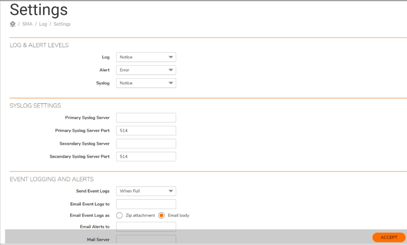 SonicWall SMA 100 Series settings