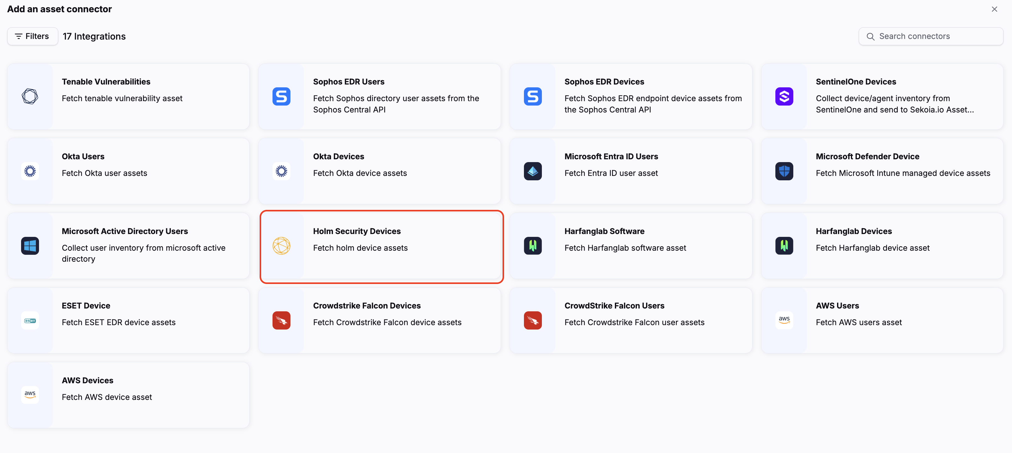 Holm security connector configuration form