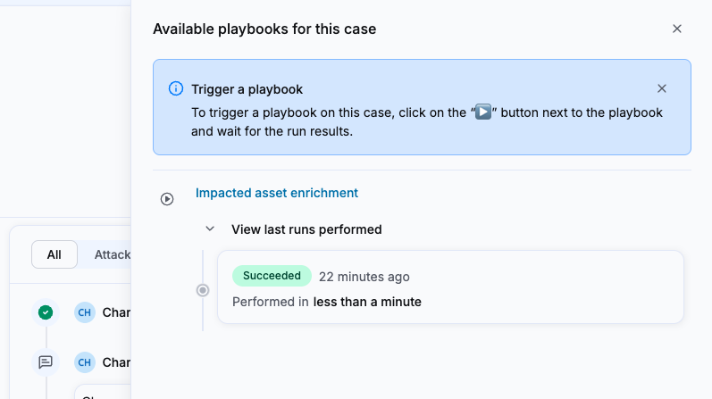 Available playbooks panel showing a succeeded run