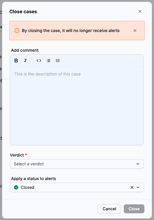 Close cases modal