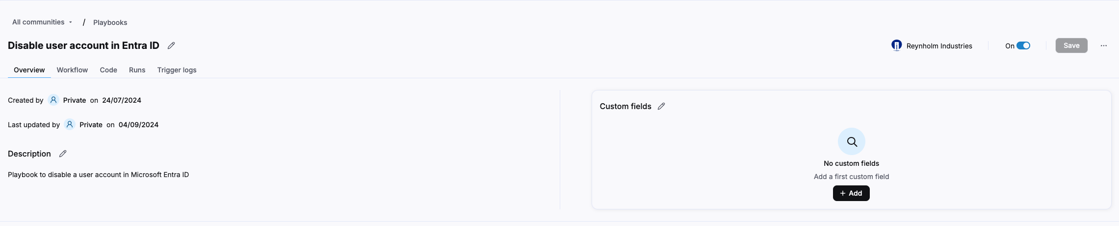 Overview tab of a playbook