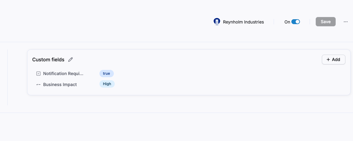 Custom fields section with a boolean and a single select value