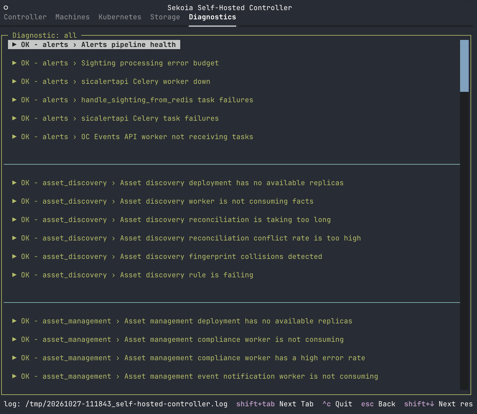The result view of all diagnostics.